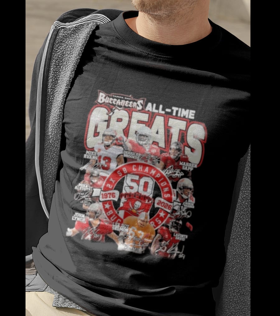 Tampa Bay Buccaneers All Time Greats 50th Anniversary 1976 2026 SB Champions T-Shirt