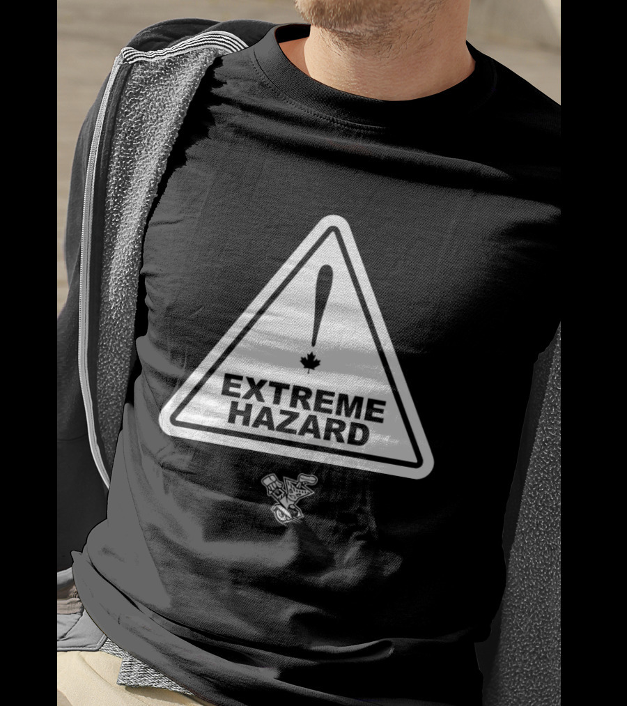 Extreme Hazard Attention Canadians Warning Sign Icon Canada Maple Leaf Moto T-Shirt
