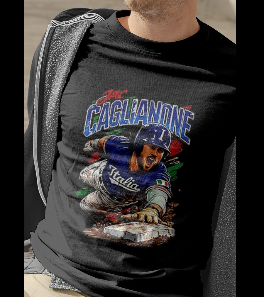 Jac Caglianone Italy Baseball Slide Dynamic Action Caricature T-Shirt