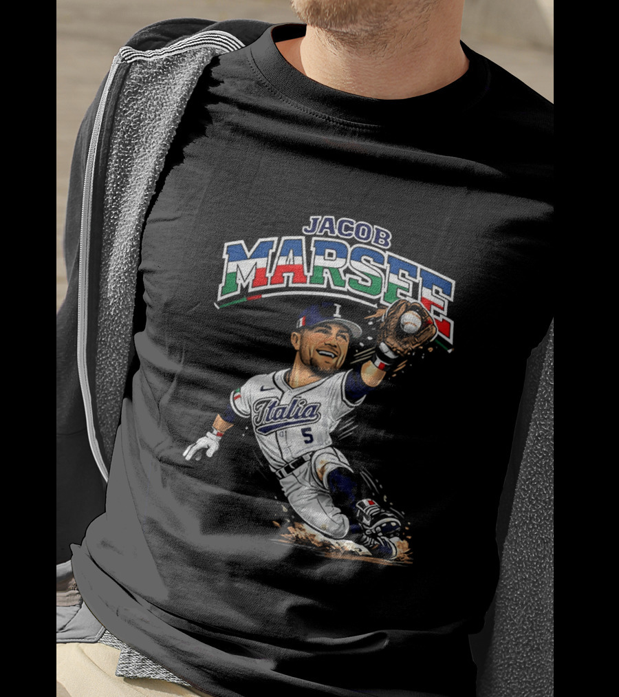 Jacob Marsee Italy Baseball Classic Caricature Jersey Number 5 T-Shirt
