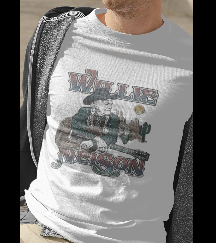 Willie Nelson Desert Cactus Guitar Scene T-Shirt