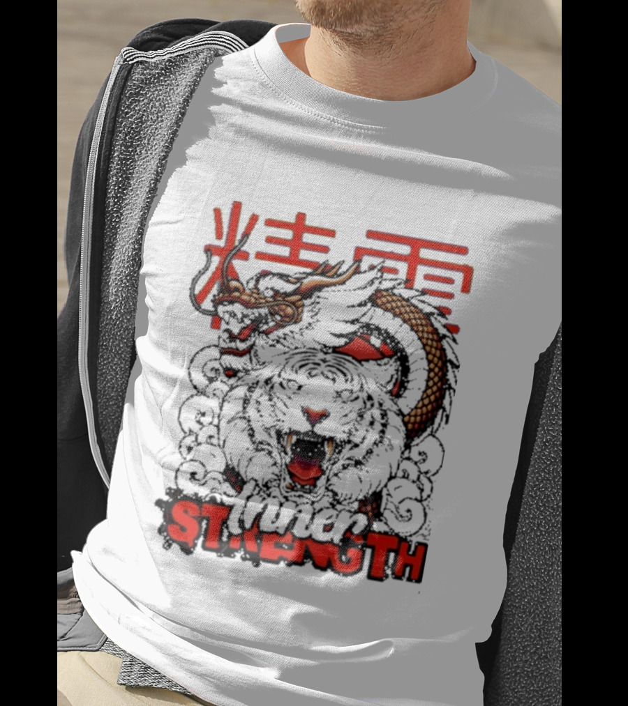 Inner Strength Tiger Dragon Kanji Art Fusion T-Shirt