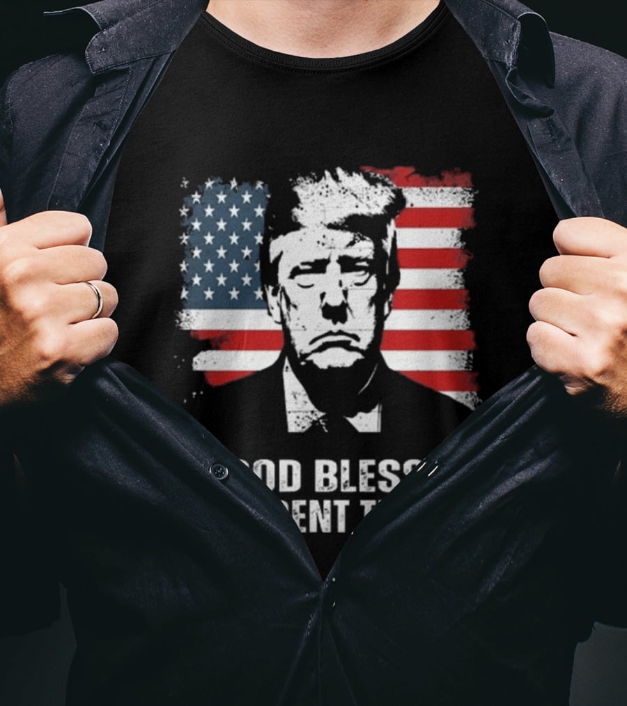 God Bless President Trump American Flag Iconic Style 2024 T-Shirt