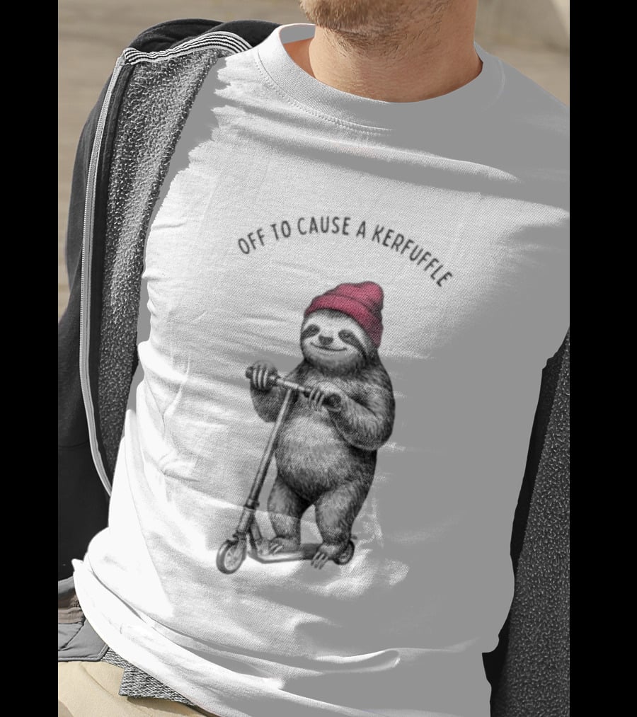 Off To Cause A Kerfuffle Sloth On A Scooter With Red Beanie T-Shirt