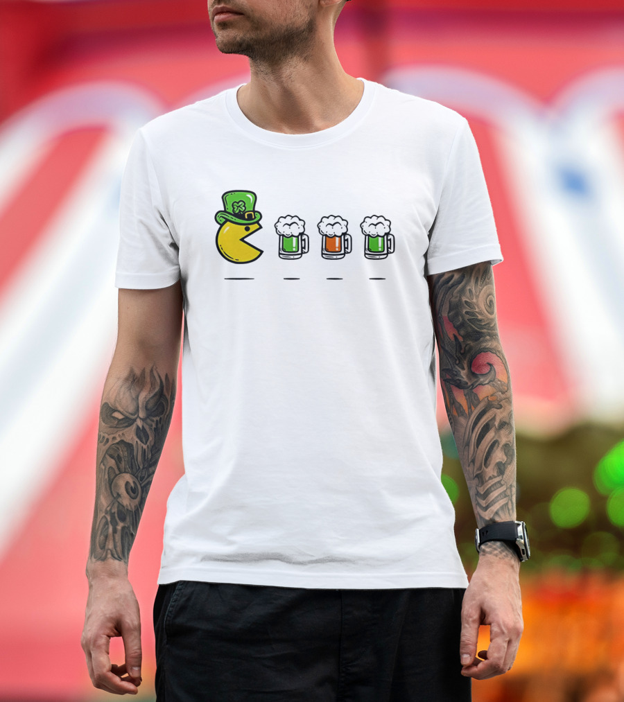 Pac Man St Patrick's Day Leprechaun Hat With Green Beer S T-Shirt