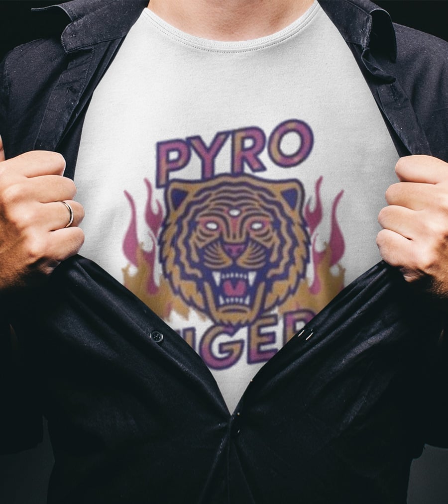 Pyro Tiger Flame Illustration With Fierce Tiger Head And Flaming Accents T-Shirt