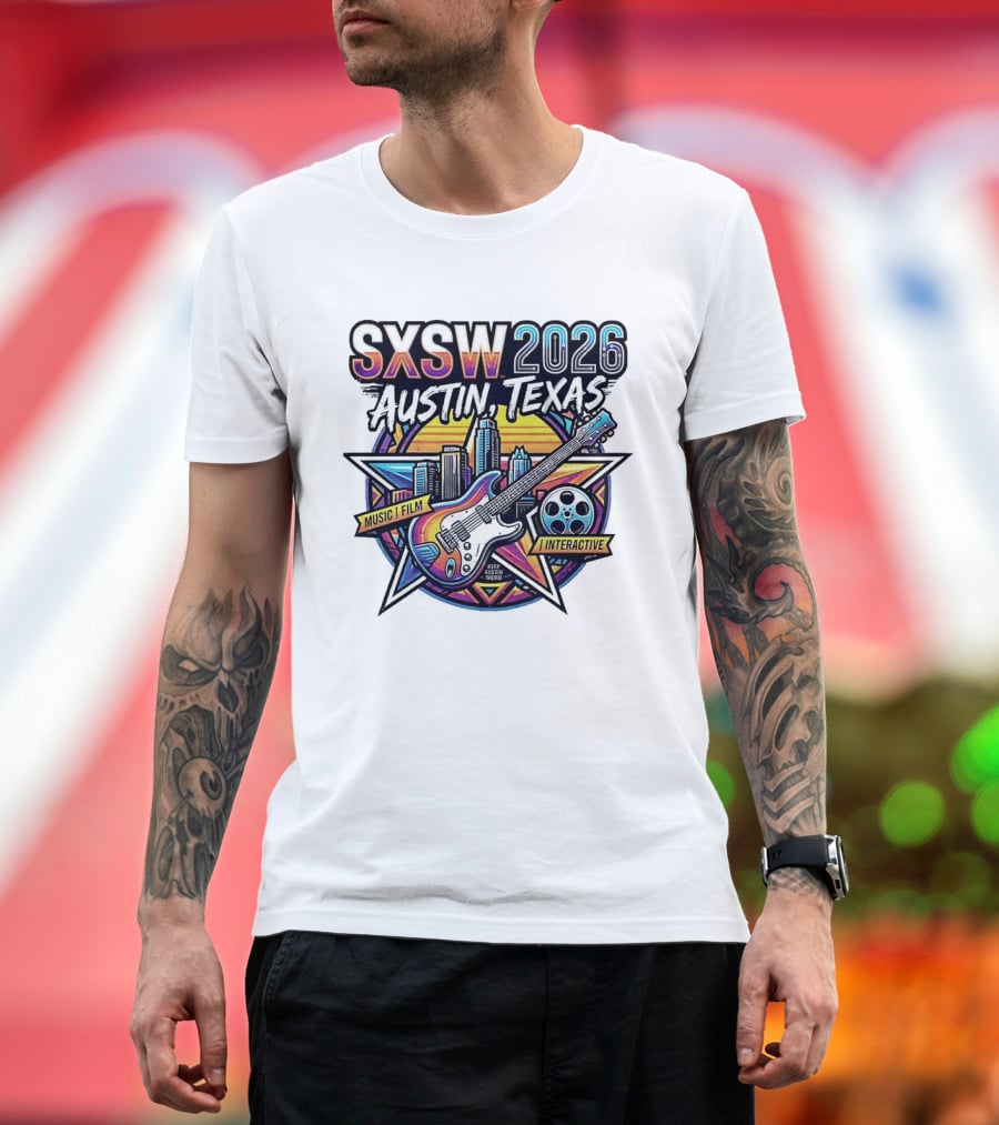 SXSW 2026 Austin Texas Music Film Interactive Guitar Skyline T-Shirt
