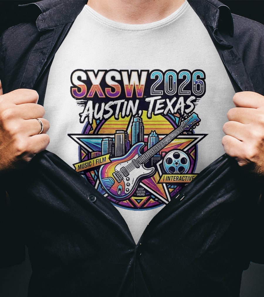SXSW 2026 Austin Texas Music Film Interactive Guitar Skyline T-Shirt