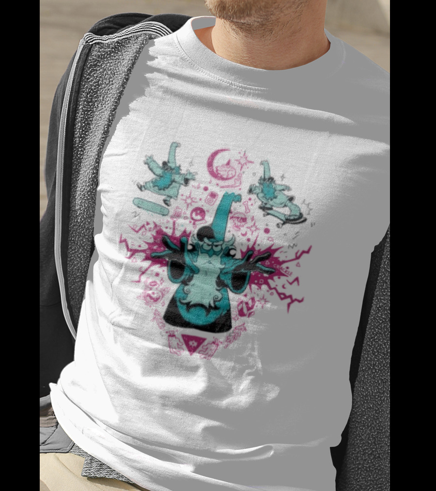 Mall Wizard Kickflip Sorcery By AlistairDraws Magic Fantasy Skateboarding T-Shirt