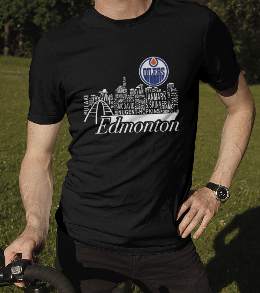 Edmonton Oilers Skyline Names 2025 McDavid Draisaitl Hyman Nugent Hopkins Smith T-Shirt