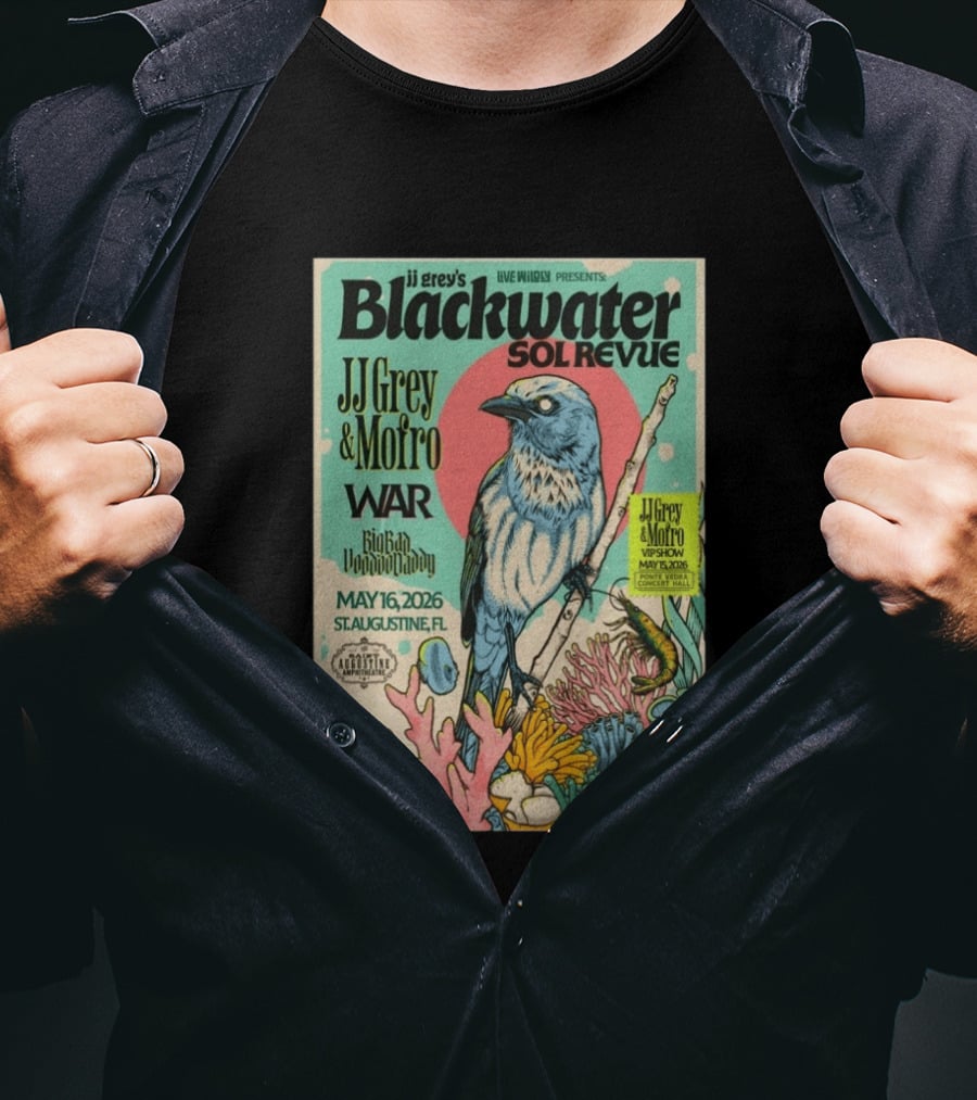 JJ Grey & Mofro Blackwater Sol Revue St. Augustine FL May 16 2026 War Big Bad Voodoo Daddy Live Wildly Presents Concert Event T-Shirt