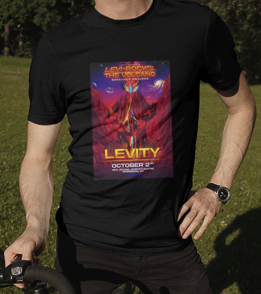 Levity Presents Levi Rocks The Volcano Bassuvius Awakens Red Rocks Amphitheatre October 2nd Morrison CO T-Shirt
