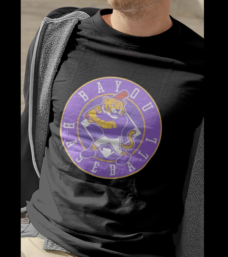 Bayou Baseball Purple Tiger Mascot Batter Circle T-Shirt