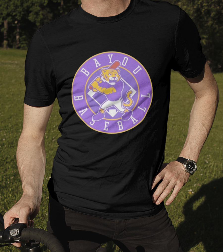 Bayou Baseball Purple Tiger Mascot Batter Circle T-Shirt