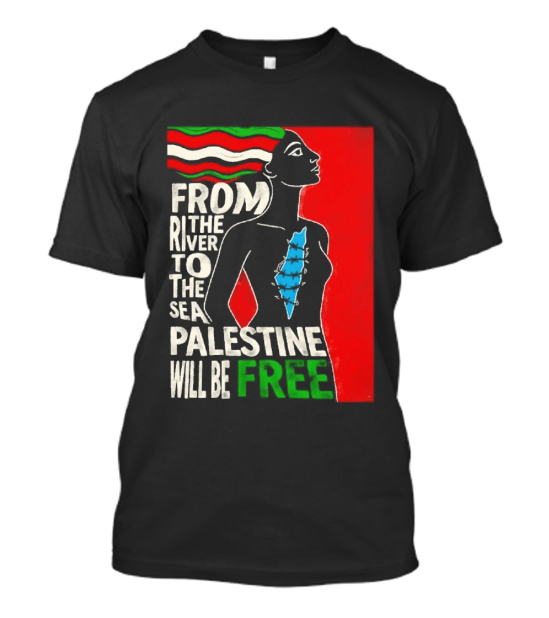 From The River To The Sea Palestine Will Be Free Woman Palestinian Flag Map T-Shirt