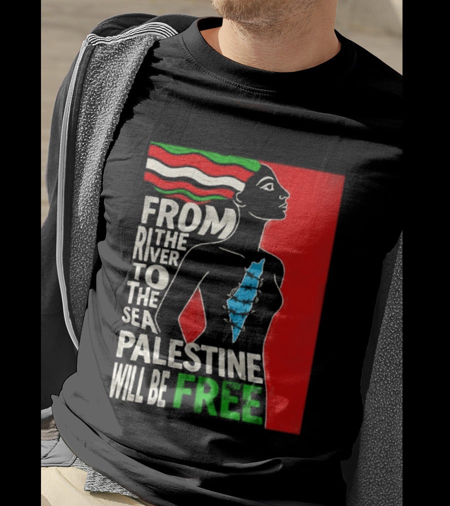 From The River To The Sea Palestine Will Be Free Woman Palestinian Flag Map T-Shirt