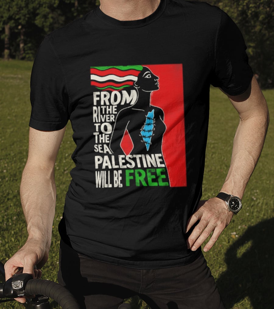 From The River To The Sea Palestine Will Be Free Woman Palestinian Flag Map T-Shirt