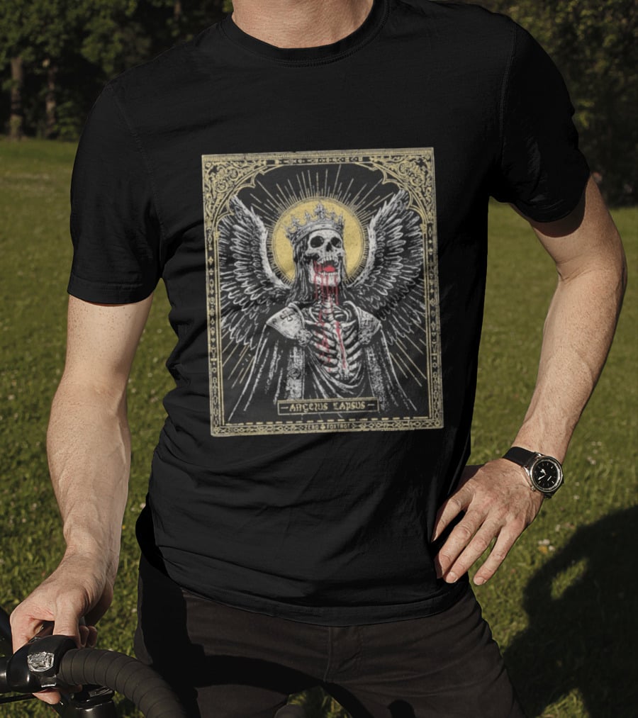Zero Foxtrot Angelus Lapsus Fallen Angel Skeleton Halo Crown Wings Sacred Gothic Image T-Shirt