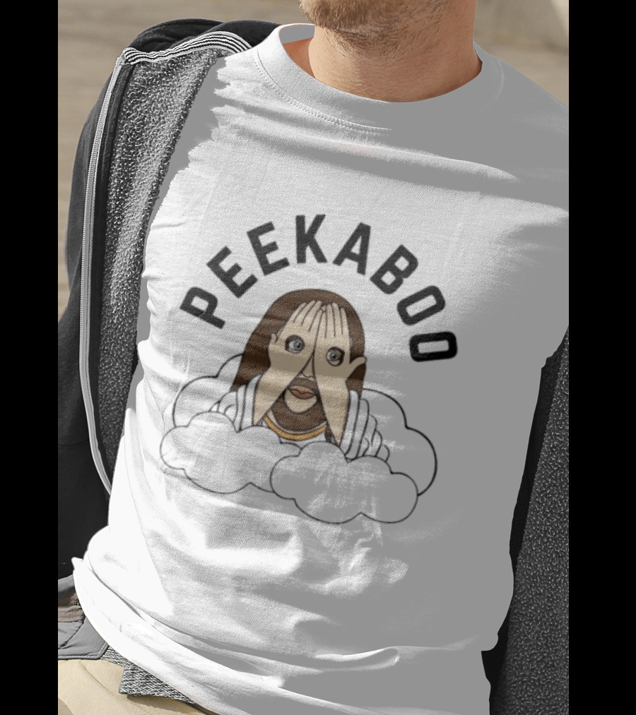 PEEKABOO Jesus Cartoon Clouds Playful Hands Covering Eyes T-Shirt