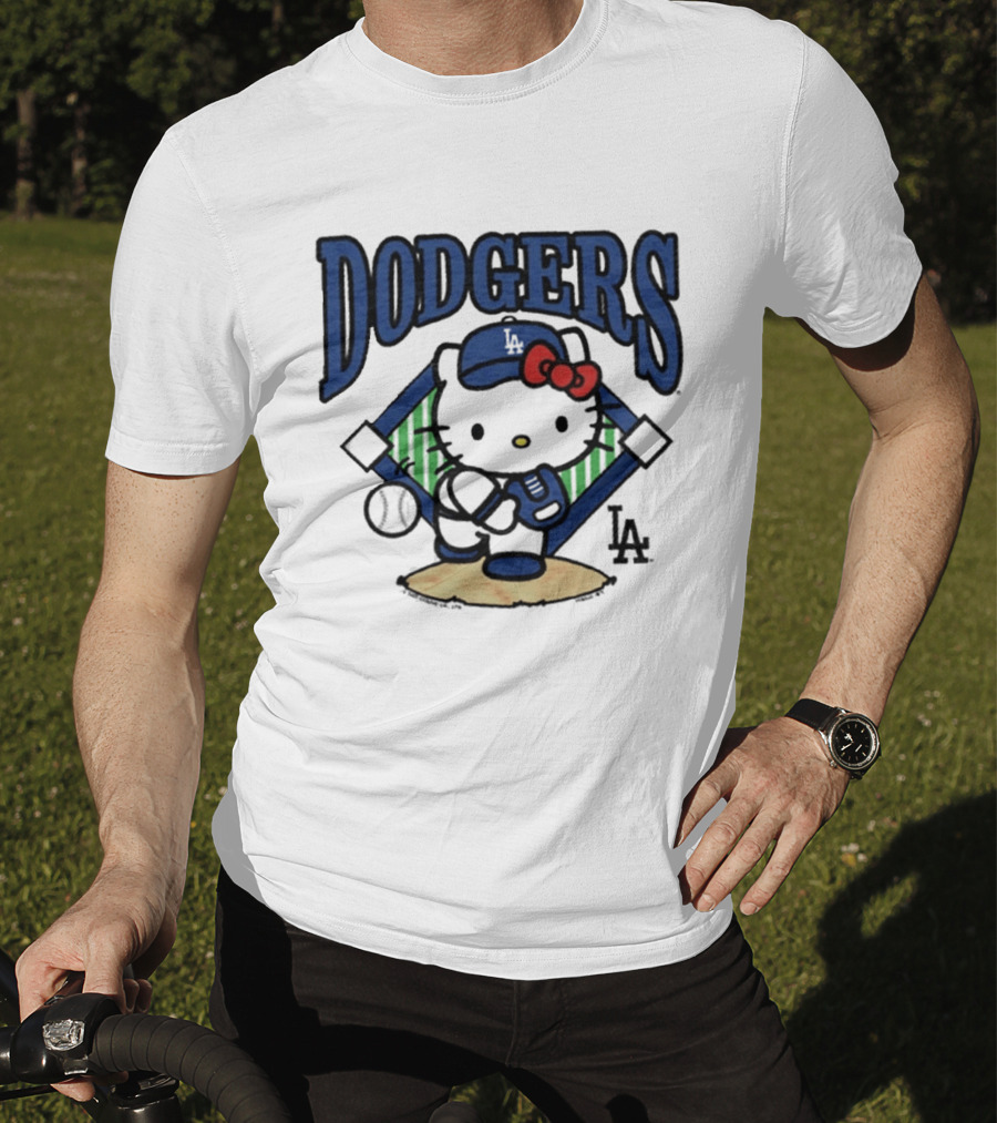 Hello Kitty Los Angeles Dodgers Baseball Crossover Fan Merchandise T-Shirt
