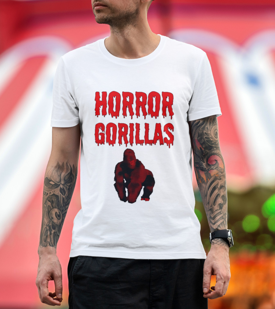 Horror Gorillas Dripping Blood Text And Red Gorilla T-Shirt