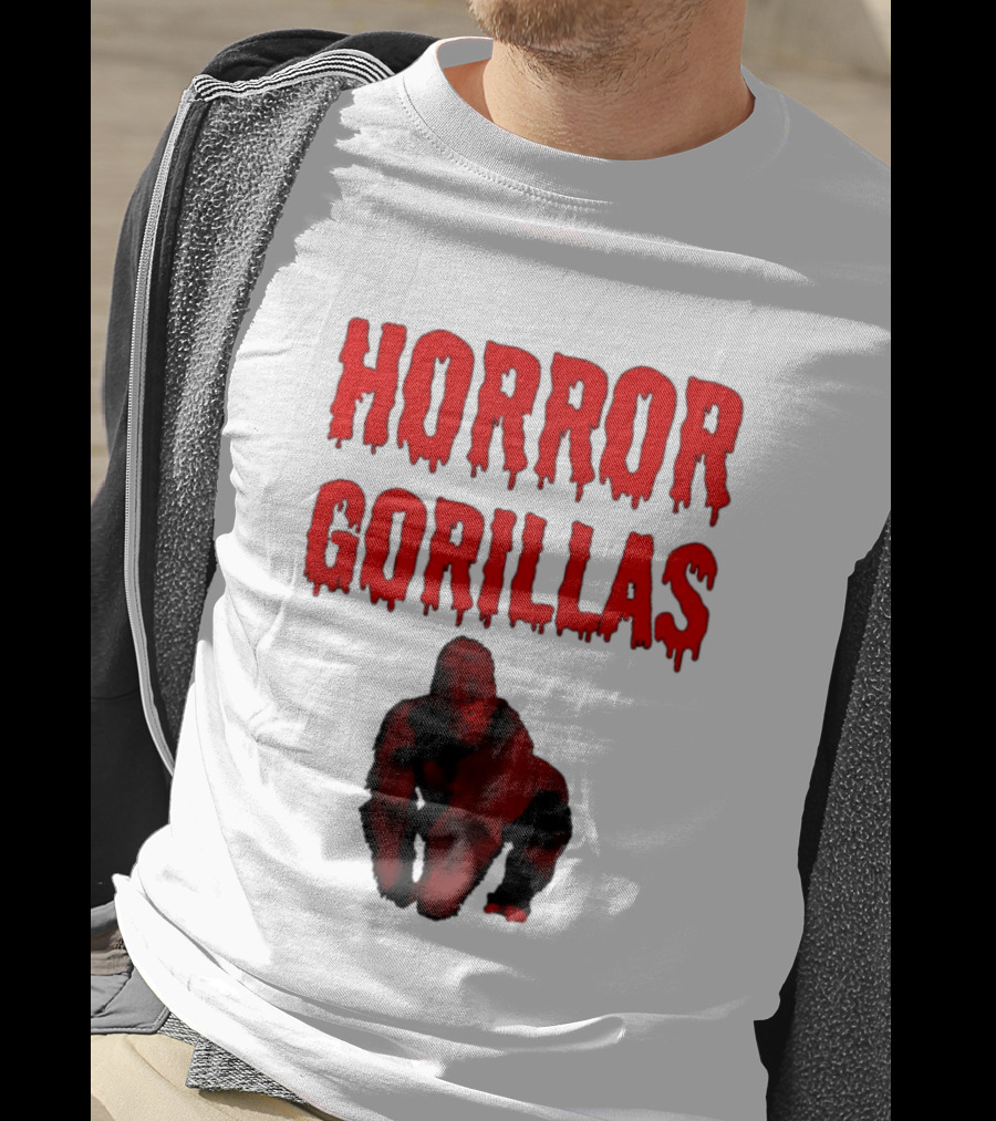 Horror Gorillas Dripping Blood Text And Red Gorilla T-Shirt