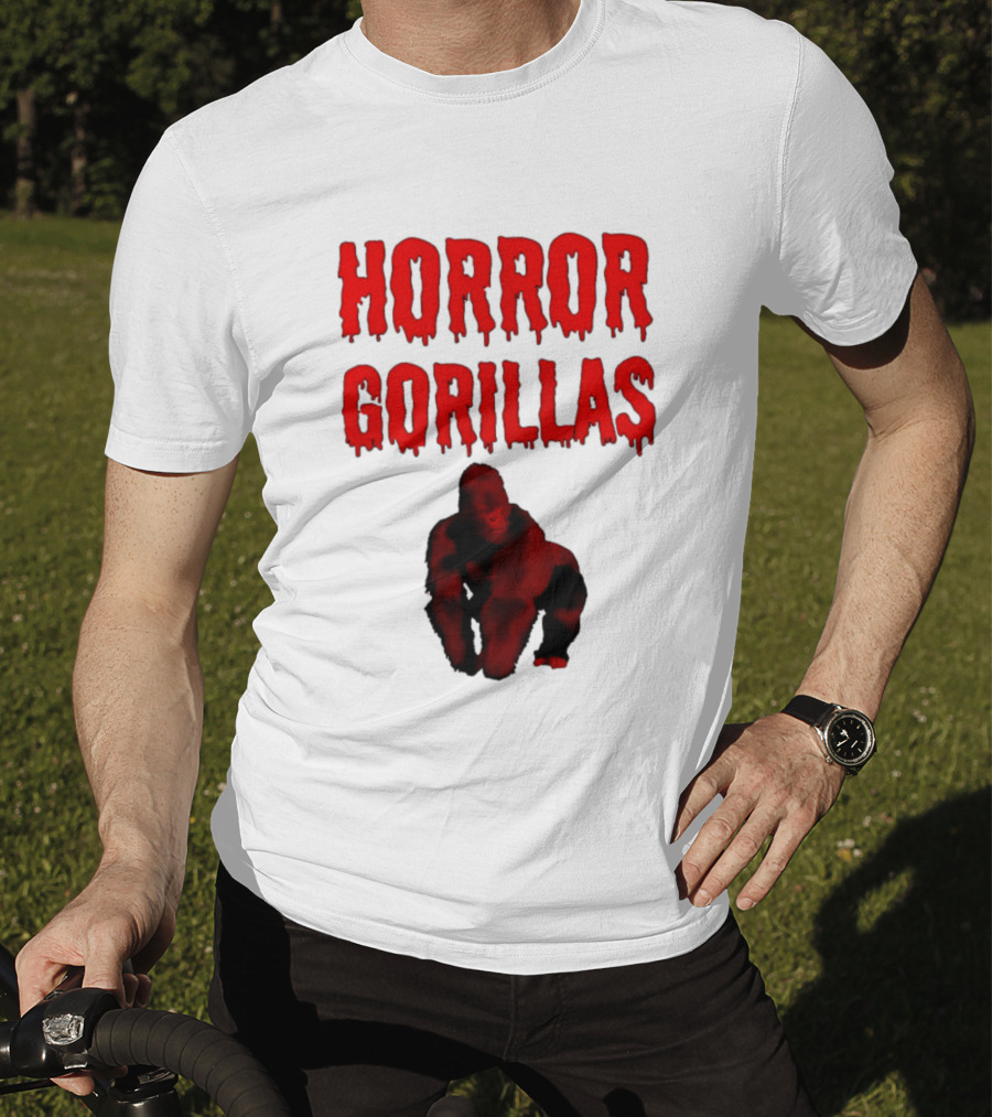 Horror Gorillas Dripping Blood Text And Red Gorilla T-Shirt