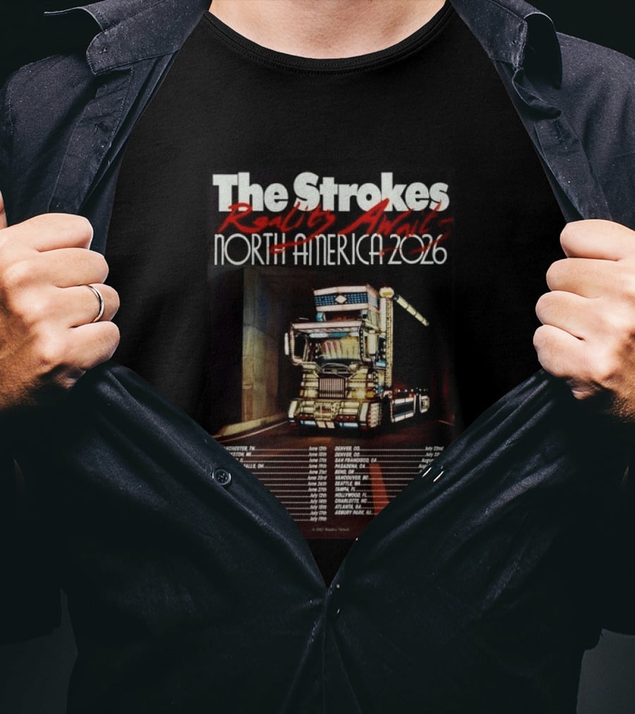 The Strokes Reality Awaits North America 2026 Tour With Concert Dates And American Flag Truck T-Shirt