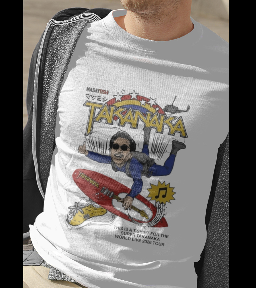 Masayoshi Takanaka Super World Live 2026 Tour Parody With Surfboard And Helicopter T-Shirt