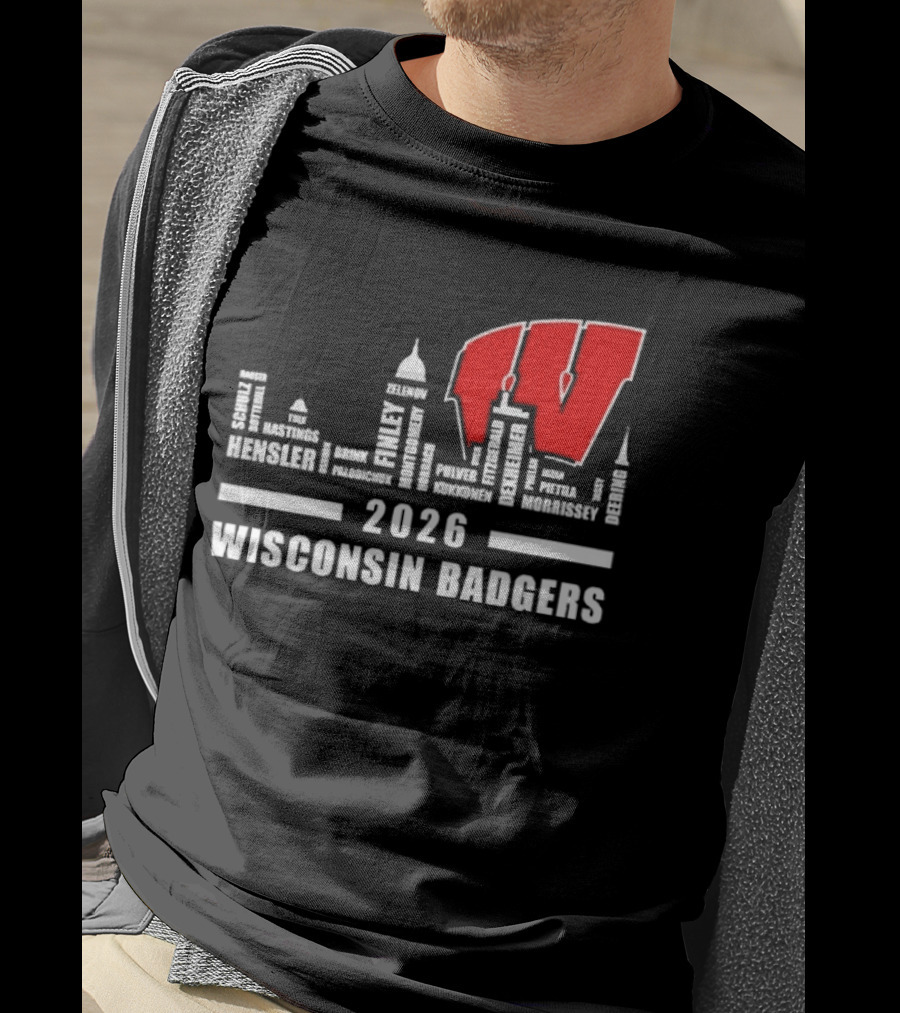 2026 Wisconsin Badgers City Names Skyline Mercer Medford Mosinee Plover Princeton Pulaski Ripon T-Shirt