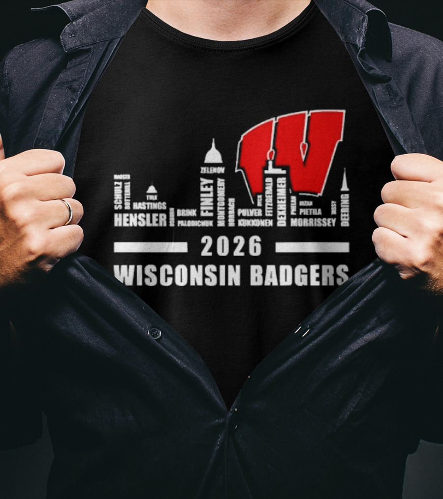2026 Wisconsin Badgers City Names Skyline Mercer Medford Mosinee Plover Princeton Pulaski Ripon T-Shirt