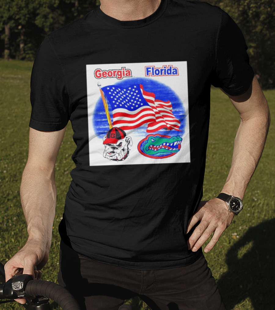 Georgia Vs Florida American Flag Bulldogs Gators Rivalry T-Shirt
