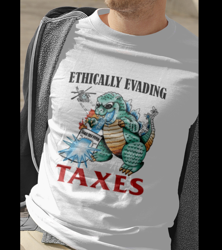 Ethically Evading Taxes Dinosaur Helicopter Ice Cream Sunglasses T-Shirt