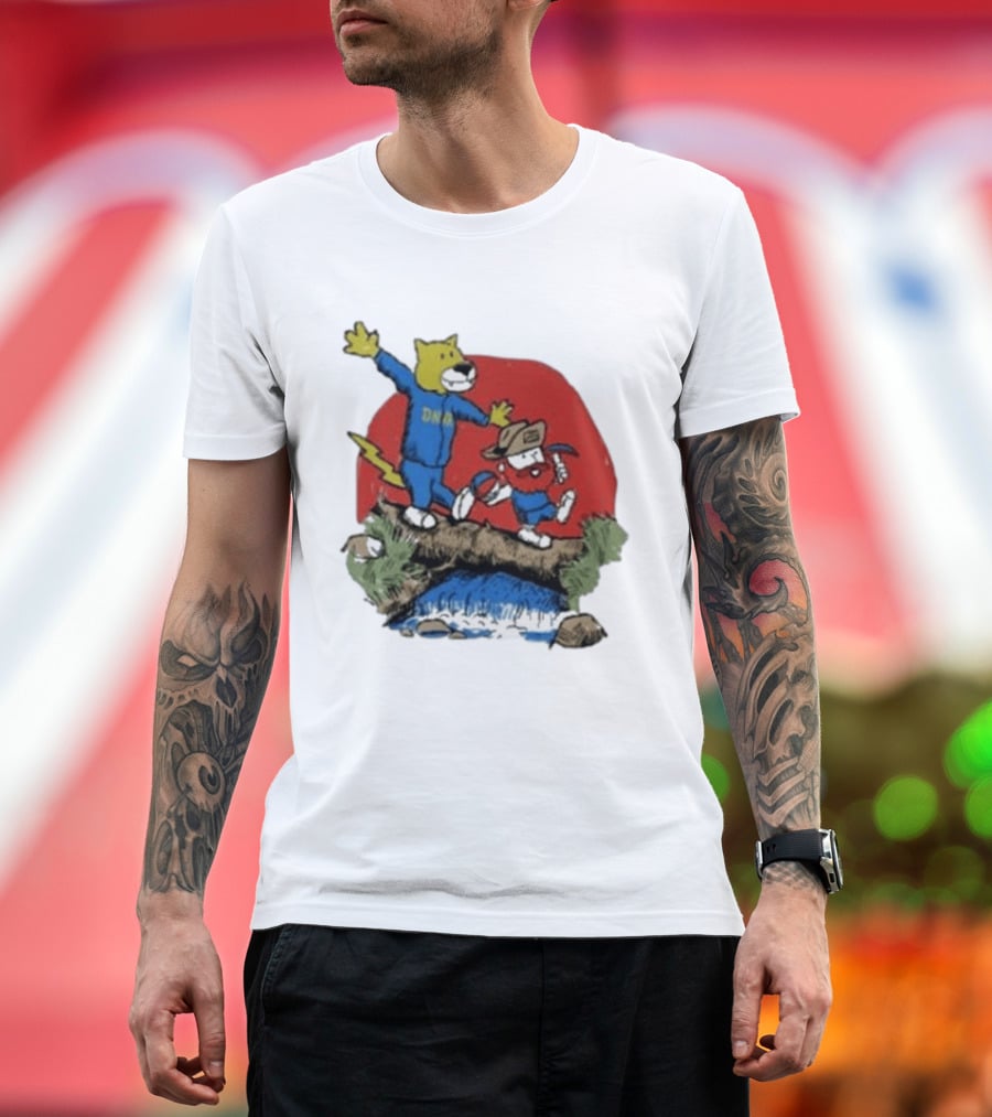 Dnvr Cartoon Friends Bear And Miner Crossing A Bridge T-Shirt