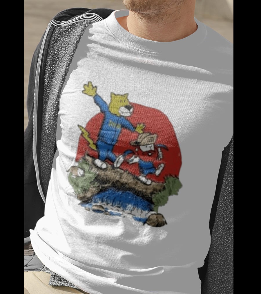 Dnvr Cartoon Friends Bear And Miner Crossing A Bridge T-Shirt