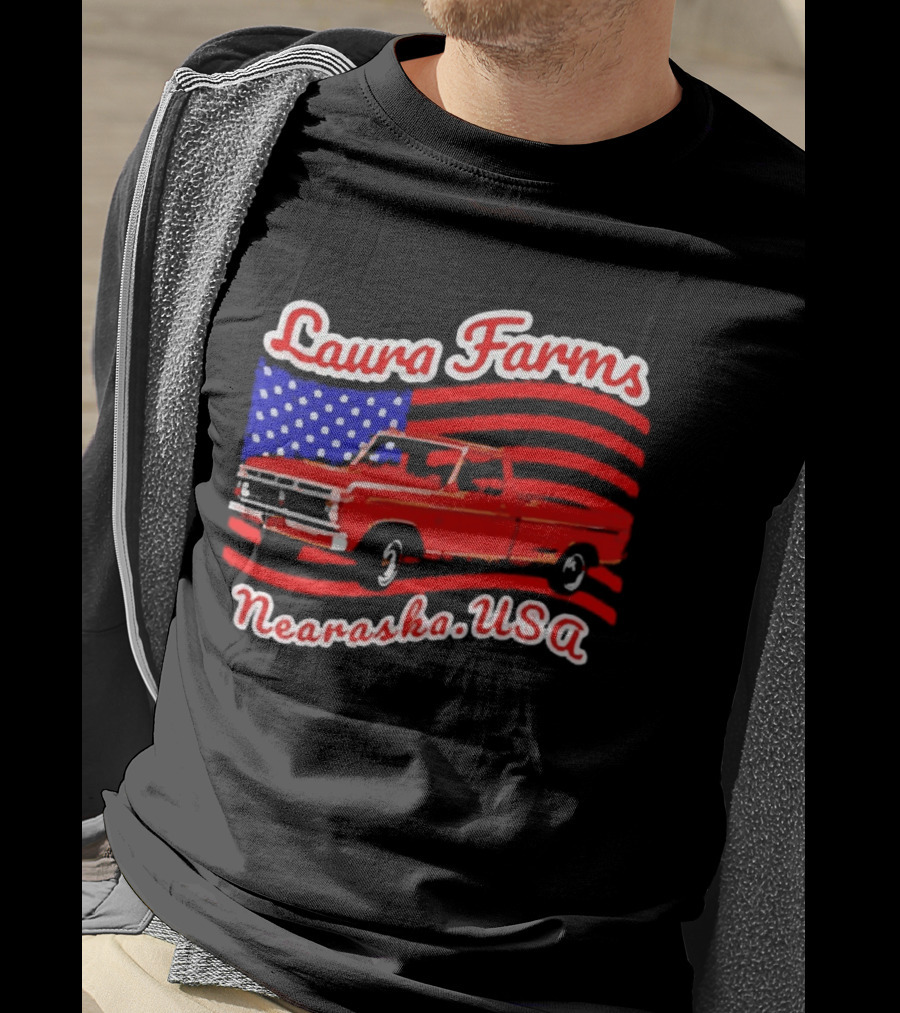 Laura Farms Nebraska USA Vintage Truck American Flag T-Shirt
