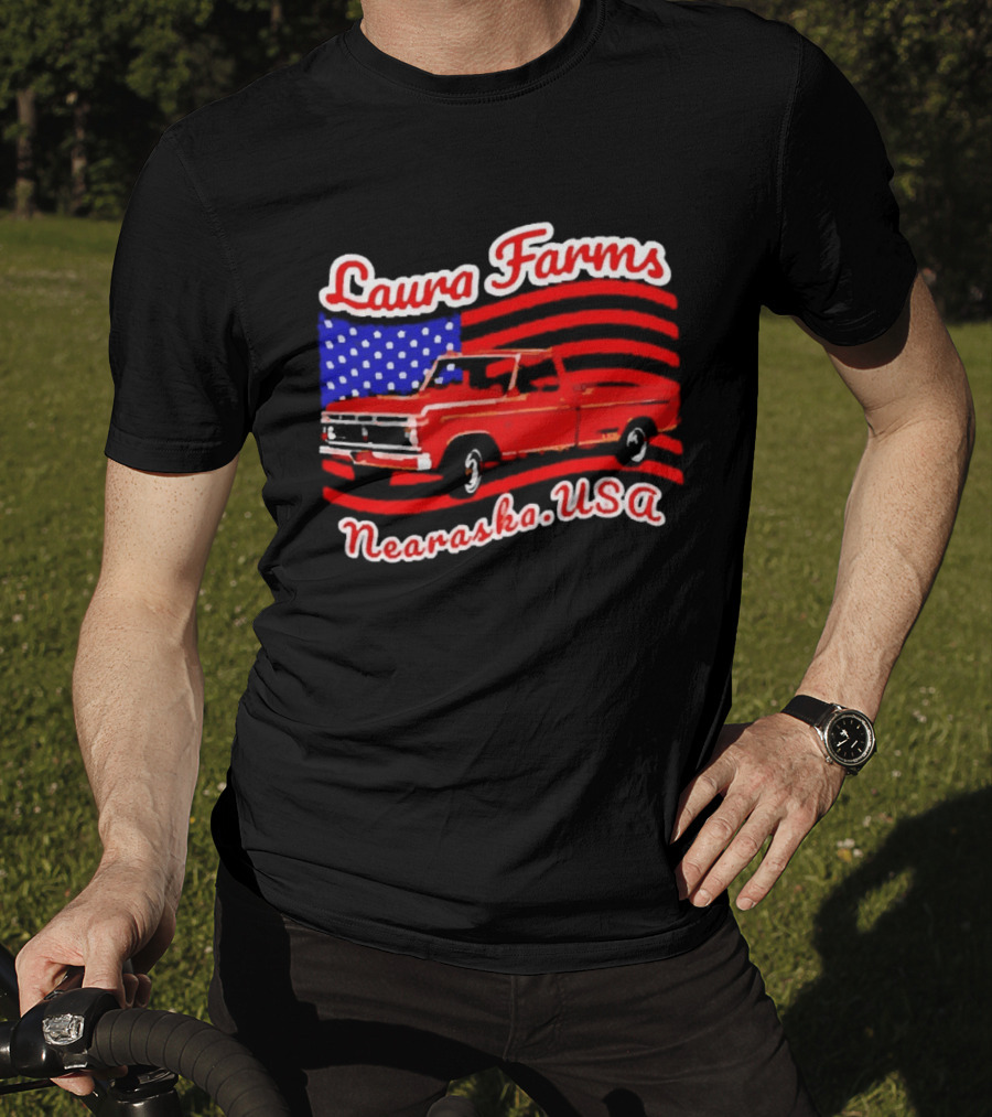 Laura Farms Nebraska USA Vintage Truck American Flag T-Shirt