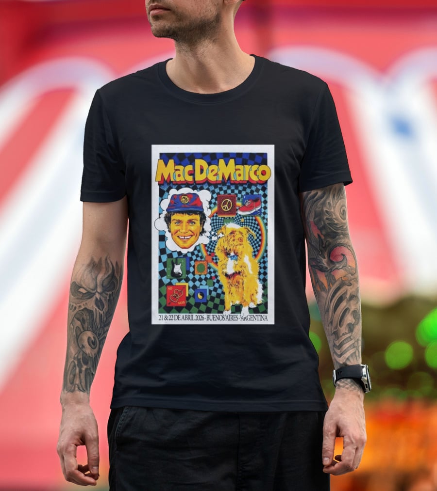 Mac DeMarco 21 22 De Abril 2026 Buenos Aires Argentina Checkerboard Dogg T-Shirt