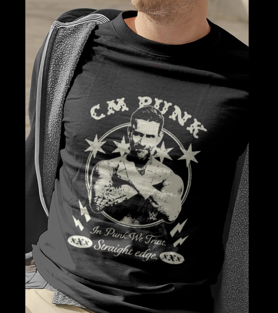 CM Punk In Punk We Trust Straight Edge Stars Lightning Wrestling T-Shirt