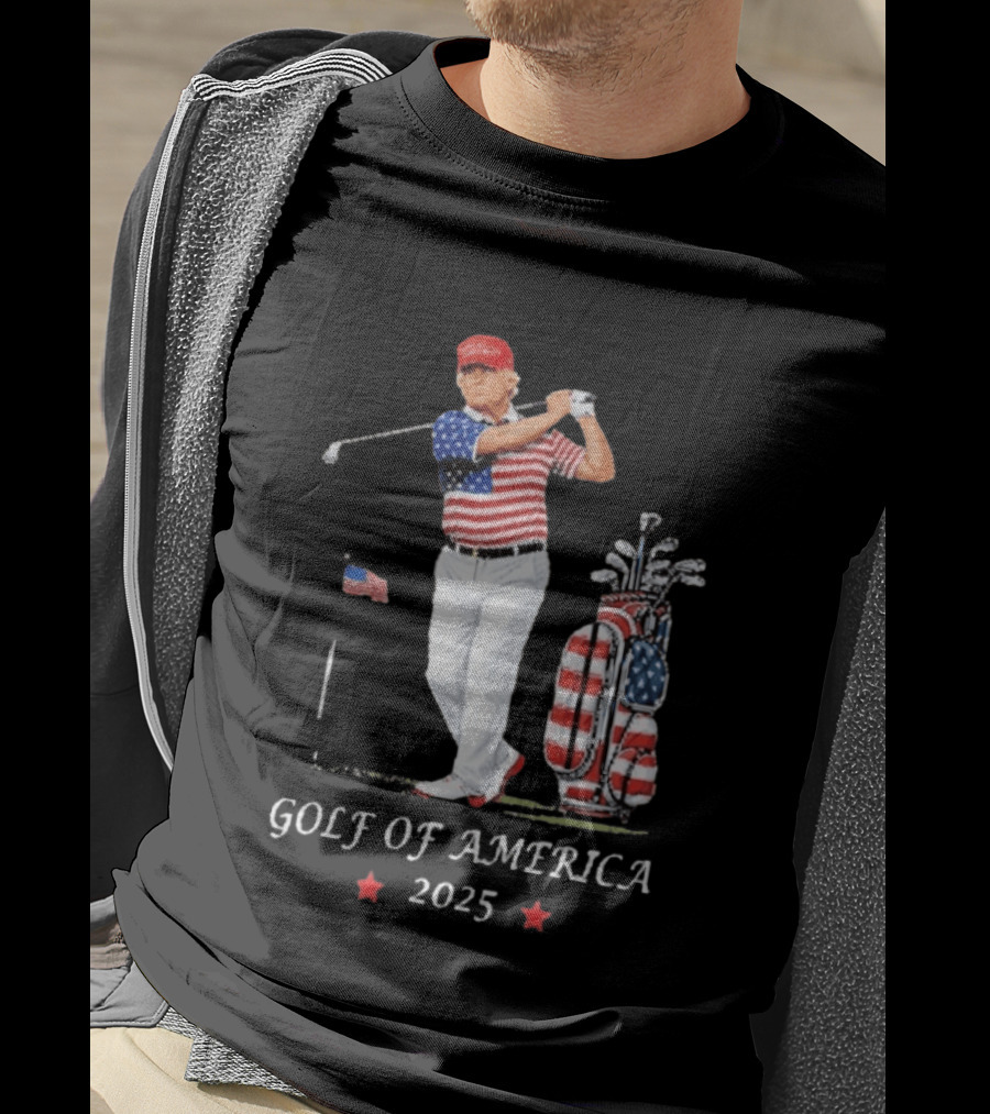 GOLF OF AMERICA 2025 Trump Red Cap Stars Stripes Golf Bag T-Shirt