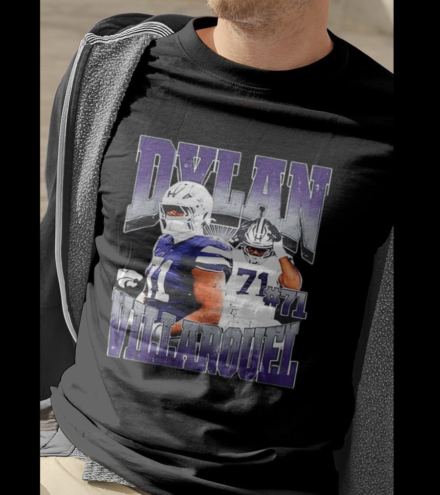 Dylan Villarouel Kansas State Wildcats Football #71 Player T-Shirt