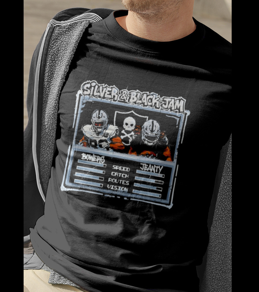Silver Black Jam Brock Bowers Ashton Jeanty Raiders Speed Catch Routes Vision T-Shirt