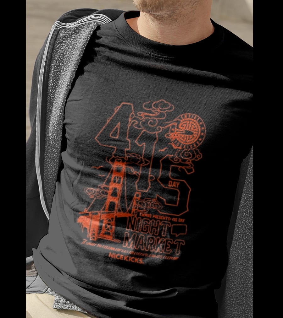 415 San Francisco Golden Gate Bridge Night Market Cityscape T-Shirt