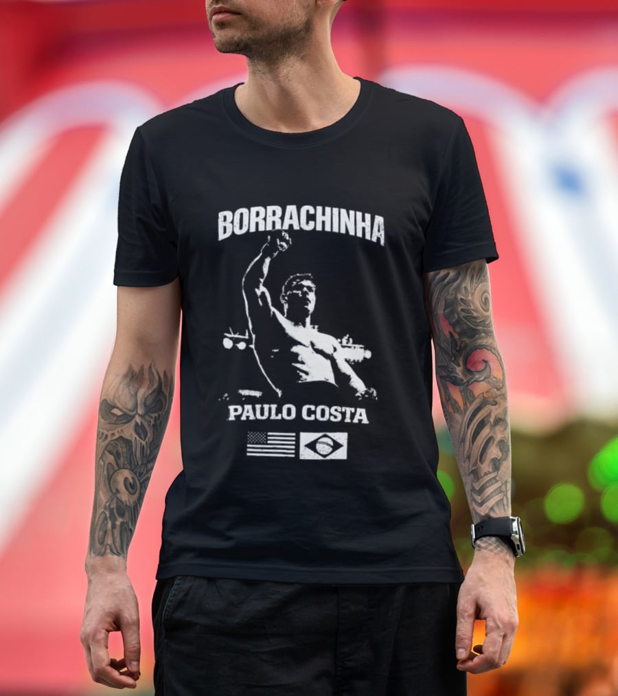 Borrachinha Paulo Costa Raised Arm MMA Fighter Brazil Flag T-Shirt