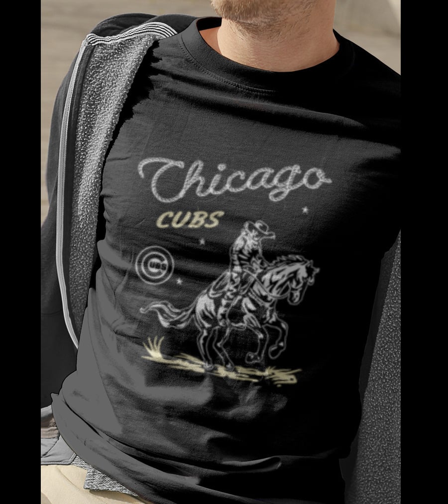 Chicago Cubs Lasso Cowboy Riding Equestrian Drawing T-Shirt