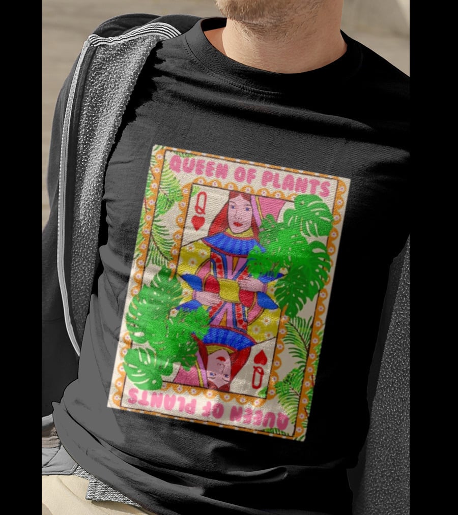 Queen Of Plants Playing Card Monstera Leaves Q Heart T-Shirt