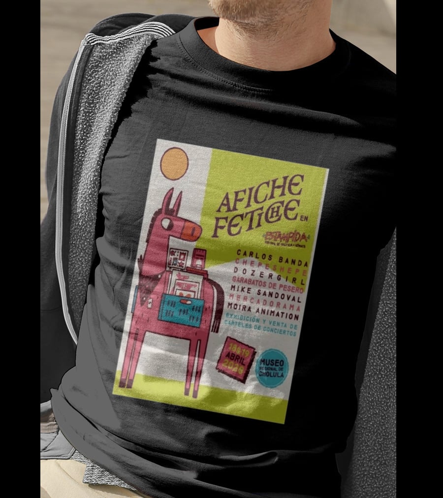 Afiche Fetiche Estampida Festival Gráfica Cómics Cholula Abril 2026 Museo Regional Exhibición Carteles Conciertos T-Shirt