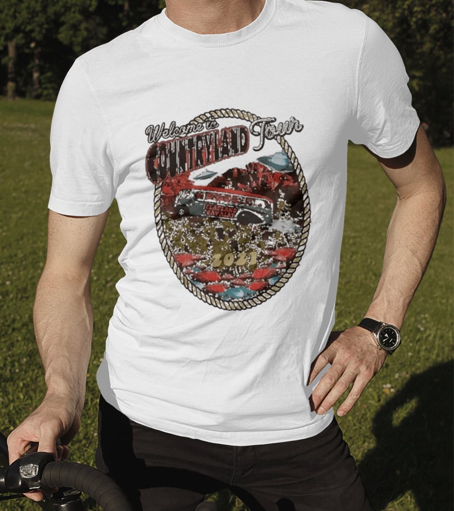 Welcome To Countryland Tour 2021 Flatland Cavalry Bus And Desert Scene T-Shirt