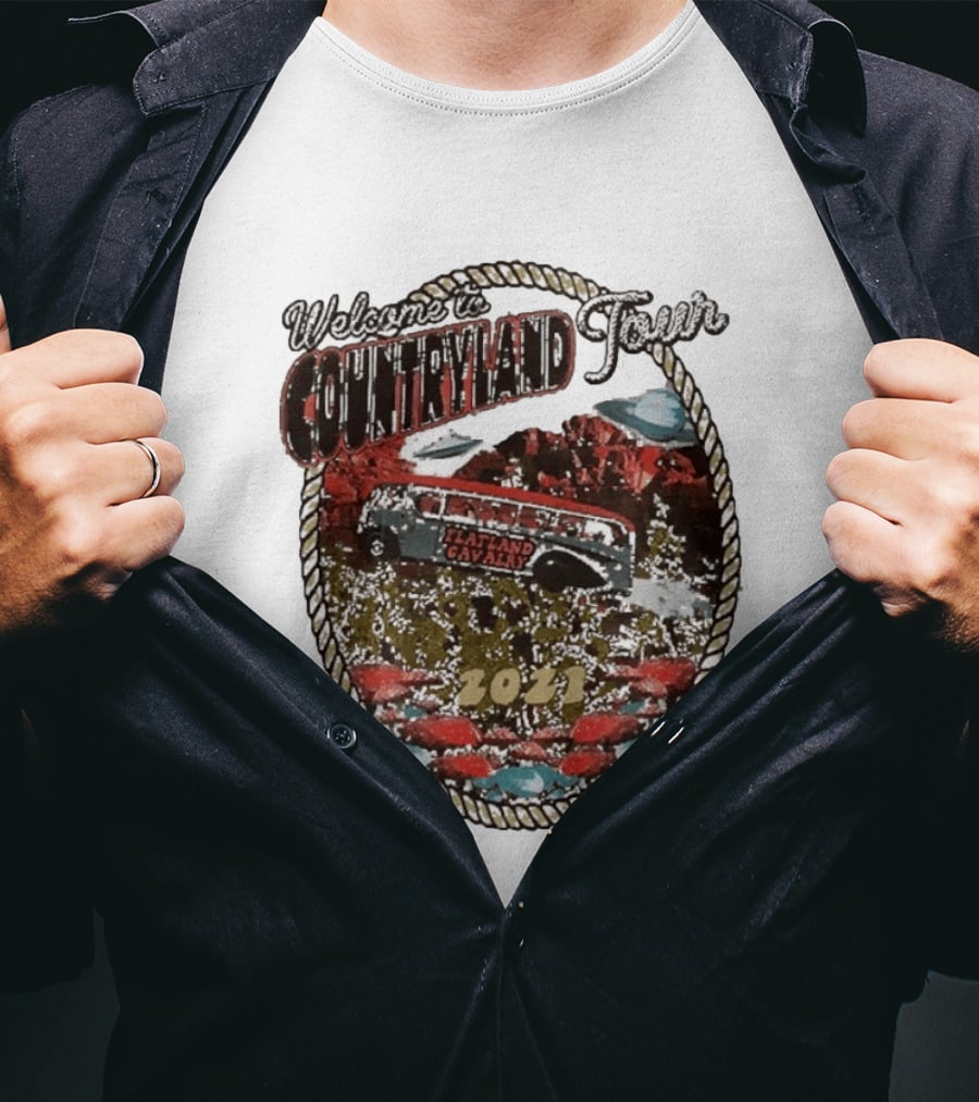 Welcome To Countryland Tour 2021 Flatland Cavalry Bus And Desert Scene T-Shirt