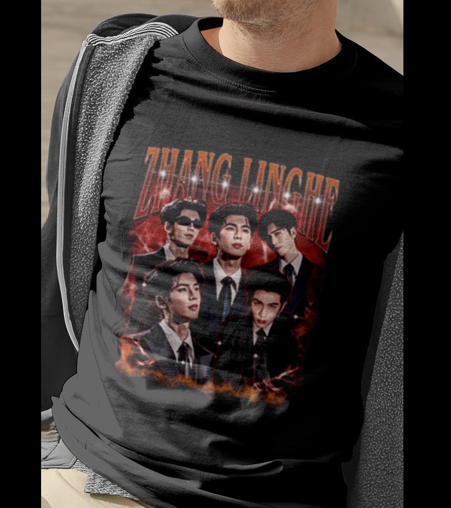 Zhang Linghe CDrama Actor Dramatic Red Lightning T-Shirt